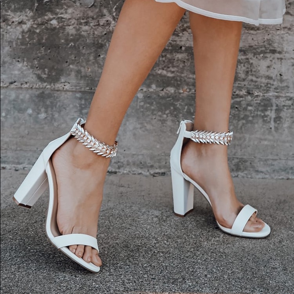 Mylan White Ankle Strap Heel